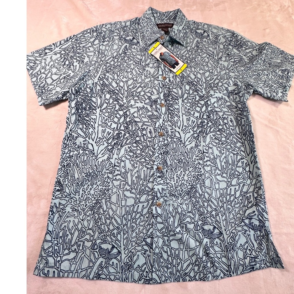 Cooke Street Hawaiian Islands Mens Small Blue Coral Fish Print Cotton Shirt NWT